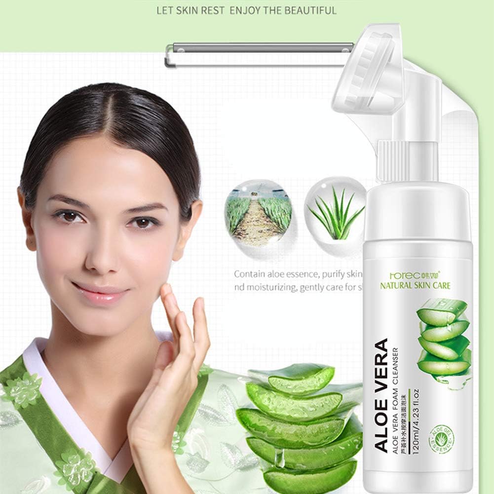 Facial Cleanser with Brush gLoaSublim,120ml Aloe Vera Face Cleansing Cream Skin Care Foam Nourish Cleanser With Brush