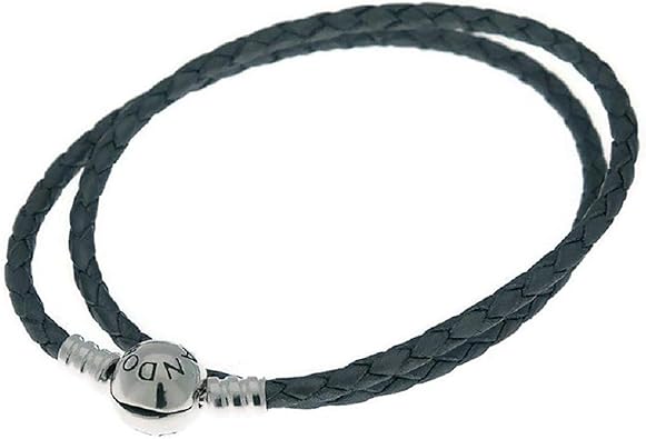 Pandora Silver Grey Braided Double Leather Charm Bracelet