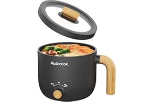 Audecook Electric Cooker, 1.5L Portable Non-Stick Mini Multicooker, Rapid Ramen Cooker, Travel Electric Skillet with Dual Pow