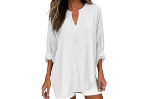 GIERIDUC Women's Long Sleeve Oversized T Shirts Side Slit Loose Casual V Neck Tunic Tops Roll-up Sleeve Soft Tshirts Blouse