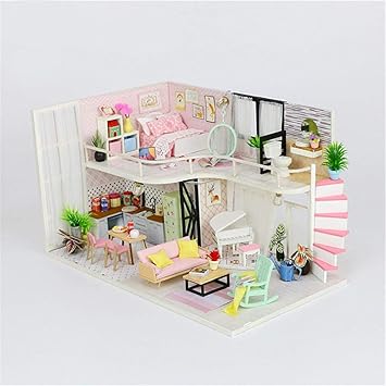 Kewholesale Hoomeda Handmake DIY Wood Dollhouse Miniature Doll House with Dust Cover