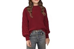 EGOCKAL Girls Crewneck Sweaters Casual Long Sleeve Drop Shoulder Pullover Sweaters Fall Oversized Cable Knit Tops