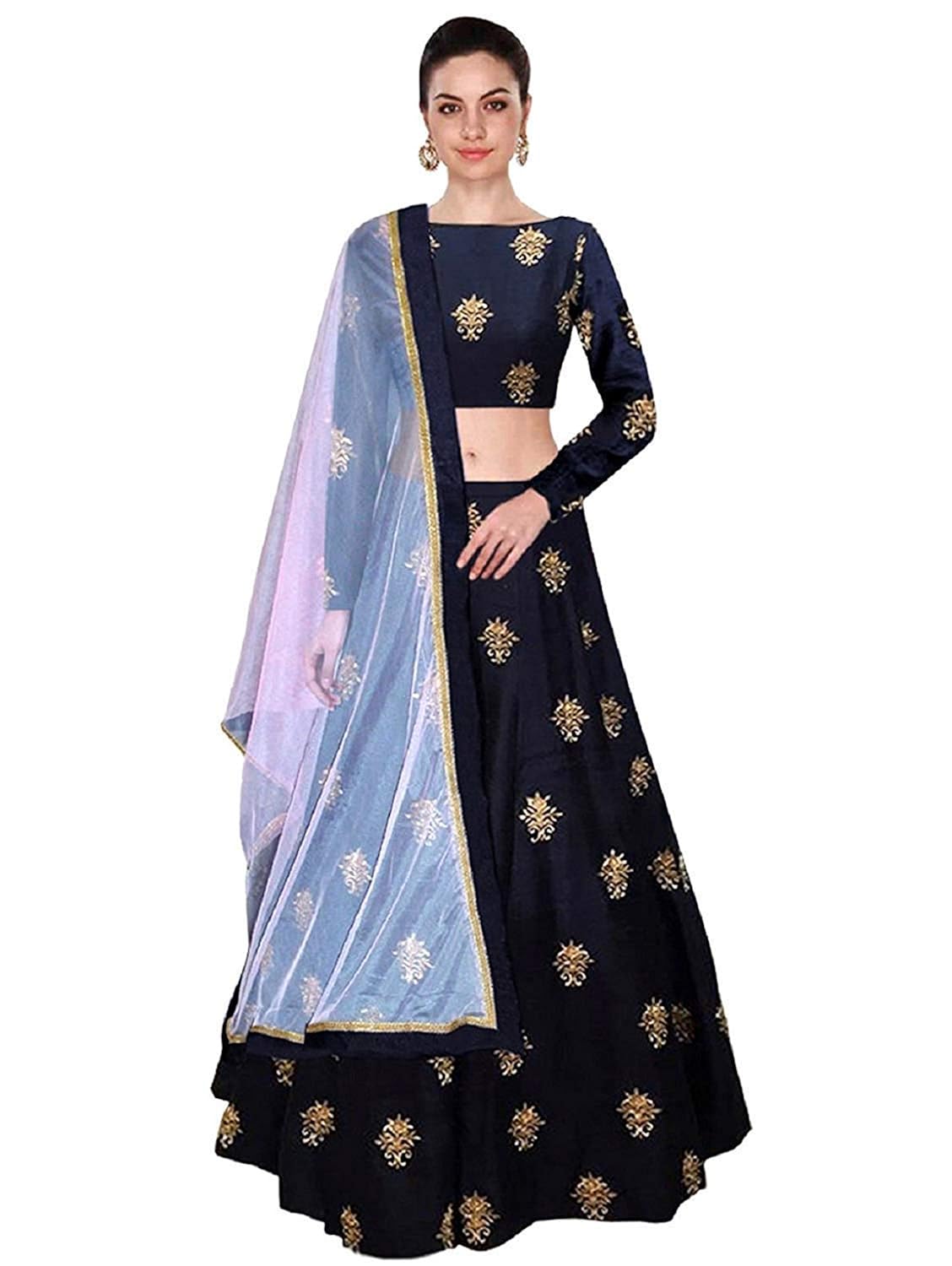 ross fashion embroidered taffeta silk semi-stitched gowns (blue_free size)