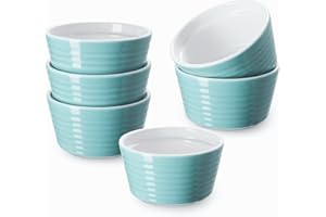 DOWAN Ramekins 8 oz Oven Safe, Porcelain Ramekins Souffle Dish, Creme Brulee Ramekins, Ramekins for Baking, Stackable Ramekin for Pudding, Spinach Souflees, Set of 6, Turquoise