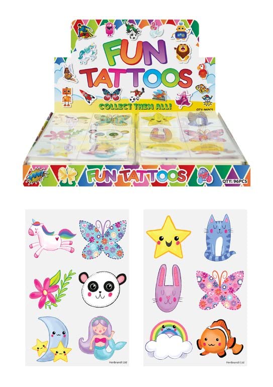 Henbrandt 72 x Cute Temporary Tattoos Children's Birthday Loot Party Bag Filler โ image 1