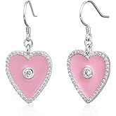 TaYolnFaSo S925 Sterling Silver Enamel Heart Earring for Female Red Navy Blue Heart Drop Earring Jewelry Valentine's Day Gift for Women