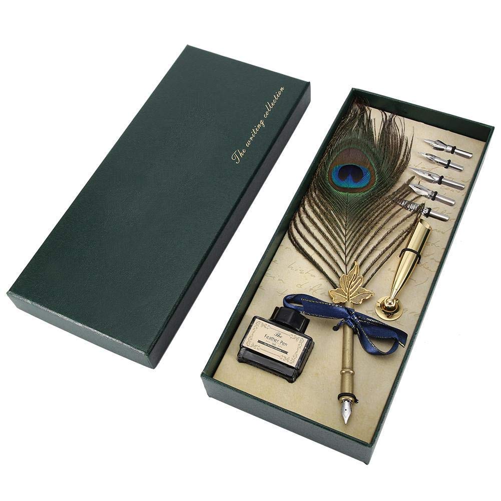 Vintage Peacock Feather Pen Feather Pen Set Retro Peacock Quill Dip Pen Writing Set With Ink For Business Gifting Personal Use With Box