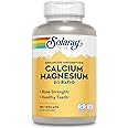 SOLARAY Calcium Magnesium Supplement, Magnesium & Calcium Supplements for Women and Men, 2:1 Ratio, Bone Health & Strength, Vegan, High Absorption, 60-Day Guarantee, 45 Servings, 180 VegCaps