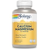 SOLARAY Calcium Magnesium 2 to 1 Ratio, 180 VegCaps | Bone, Muscle &amp; Nervous System Support - High Absorption Magnesium &amp; Calcium Supplements - 45 Servings - Vegan, Lab Verified