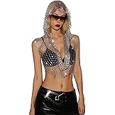 UniqKaliber Rhinestone Mesh Tops for Women Sexy Hood Shirt Hollow Out Tops Party Clubwear Bikini Crop Top