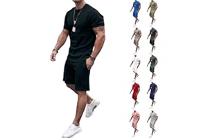 THATRICH Mens Running Outfits Sets 2 Piece Sweatsuits Short Sleeve Crewneck Sweatshirt Stretchy Shorts Workout Athletic Suits