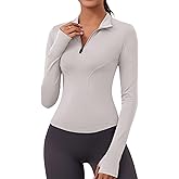LOMON Womens Long Sleeve Workout Tops Quick Dry Quarter Zip Pullover Crop Yoga Athletic Slim Fit Shirts