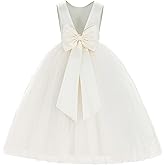 ekidsbridal V-Back Satin Flower Girl Dress Toddler Communion Gown Formal Dresses 219
