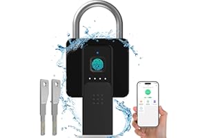 Anweller Fingerprint Padlock with Key Backup, Weatherproof Biometric Bluetooth APP Controlled Keyless Smart Electronic Combination Lock for Outdoor Fence Gate Pool Shed Gym Locker Yard Truck