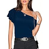 LEIYEE Womens Summer Off The Shoulder Tops Sexy Casual Cute Ruffle Short Sleeve Going Out Vacation T Shirts Blouses