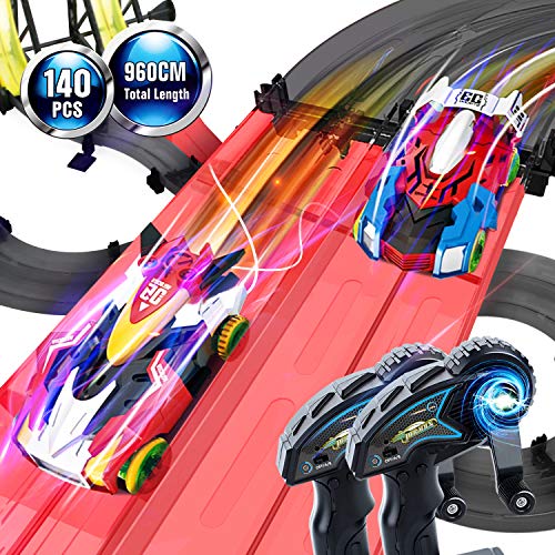 Peradix RC Slot Car Double Rail Race Car DIY Assembly Toy Playset 3D Racing Track 151PCs 960cm with 2 Cars+2 Remote Controller for Kids Age 6+ - Thumbnail 2
