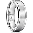 King Will Basic Tungsten Wedding Band for Men 6mm 7mm 8mm 9mm 10mm Silver Black Gunmental Blue Tungsten Rings Matte Brushed Finish Polished Step Edge Comfort Fit
