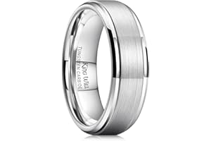 King Will Classic Tungsten Wedding Band for Men, 6/7/8/9/10mm Widths, Polished Finish Step Edge Matte Rings Comfort Fit