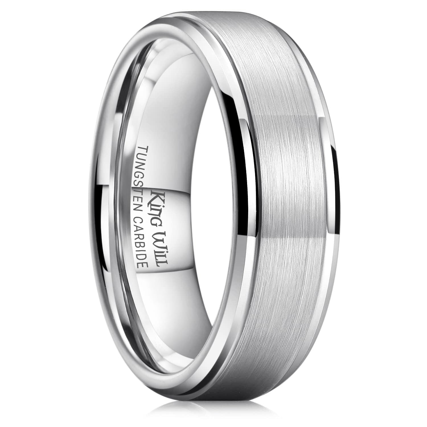 King Will 7mm Tungsten Ring for Men Silver Tungsten