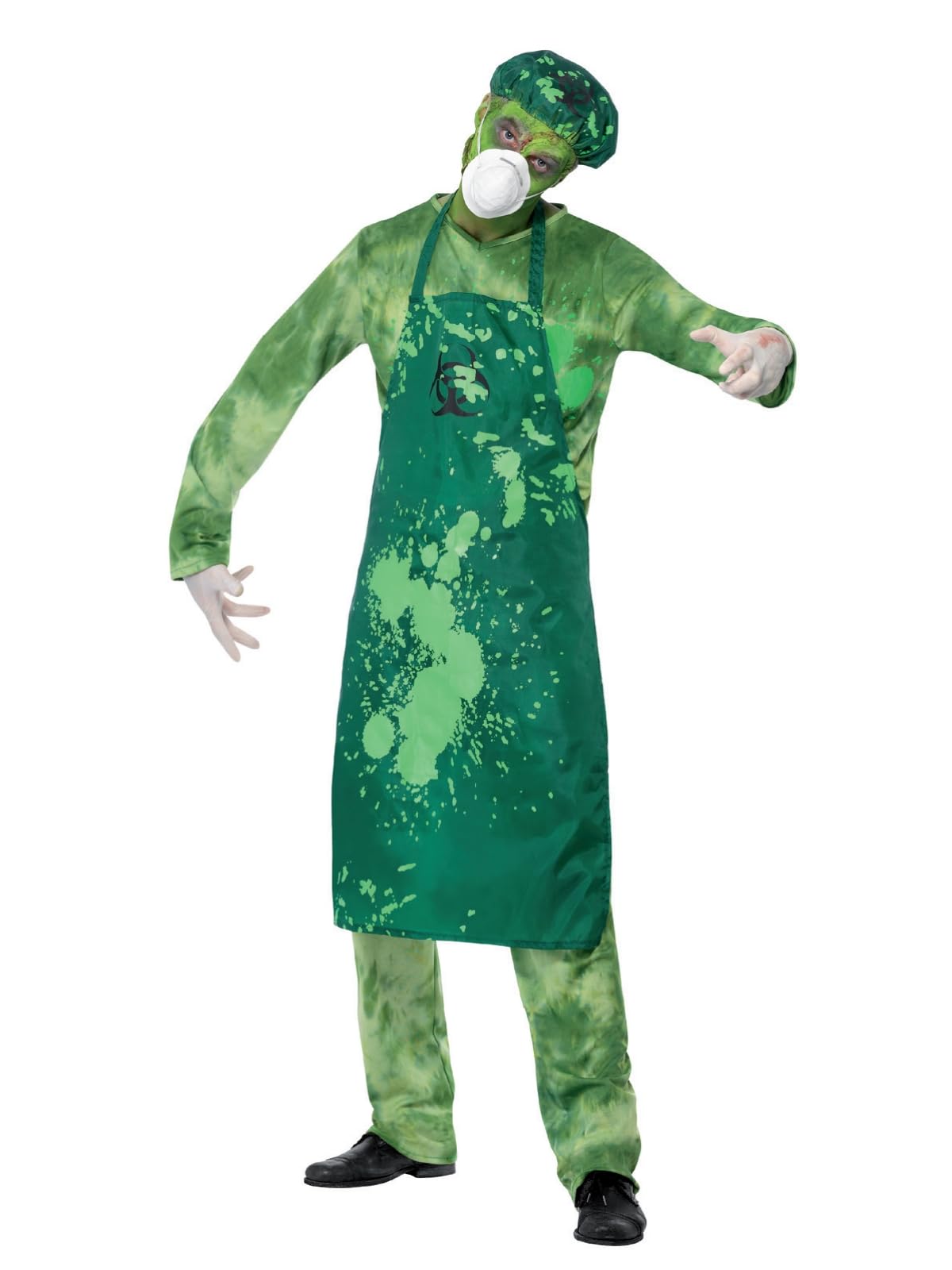 Smiffys Biohazard Male Costume, Green with Trousers, Top, Apron, Hat, Mask & Gloves, Halloween Zombie Alley Fancy Dress, Halloween Dress Up Costumes