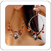 ANGLEQUEEN Halloween Ghost Earrings for Women Crystal Rice Bead Pumpkin Hoop Earrings Spider Bat Pumpkin Dangle Earring Halloween Jewelry Gifts Costume Accessories