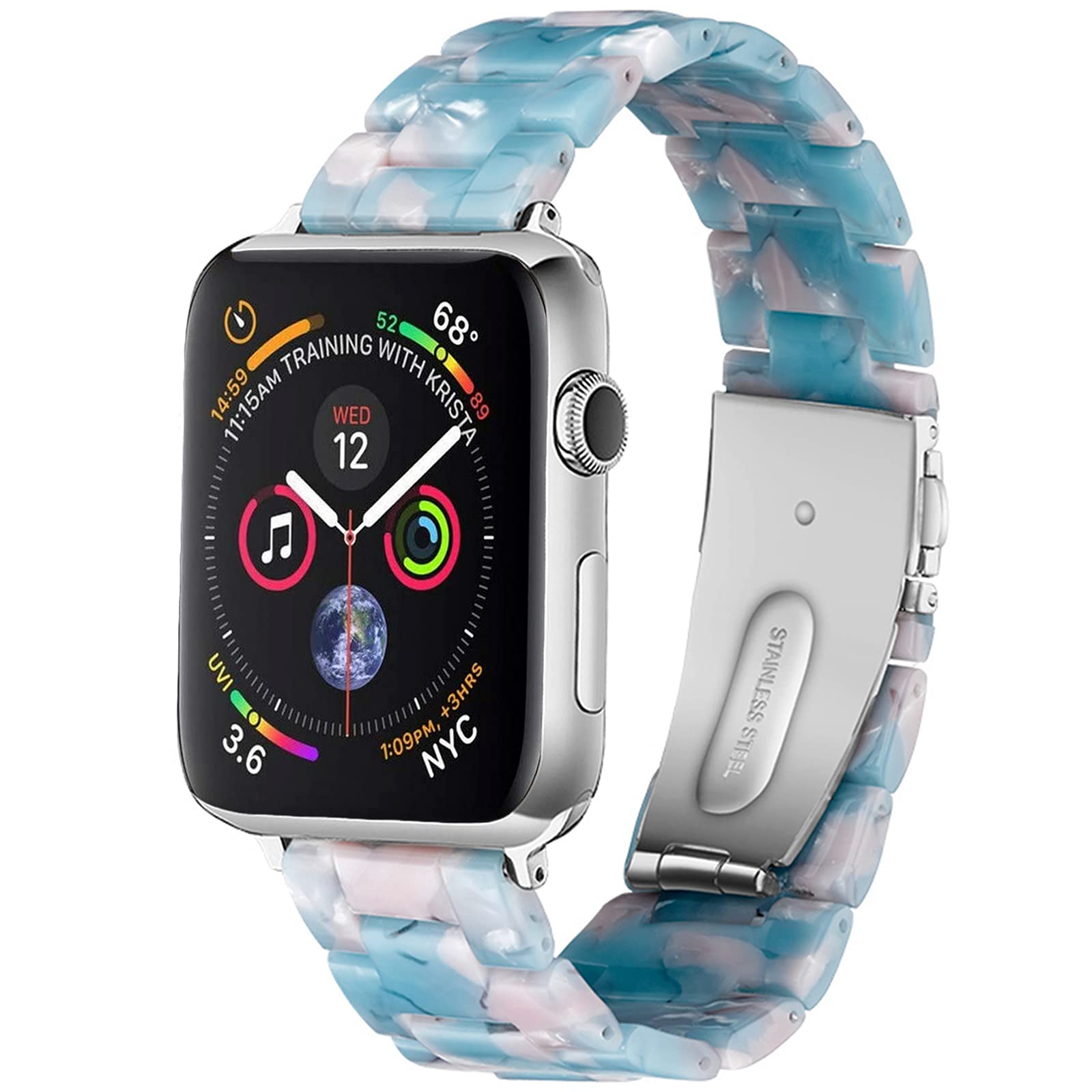 Miimall Resin Strap Compatible with Apple Watch 42mm/44mm/45mm/49mm, Lightweight Band with Stainless Steel Buckle iWatch Strap Bracelet for Apple Watch SE/Ultra Series 8 7 6 5 4 3 2 1(Sky Blue)