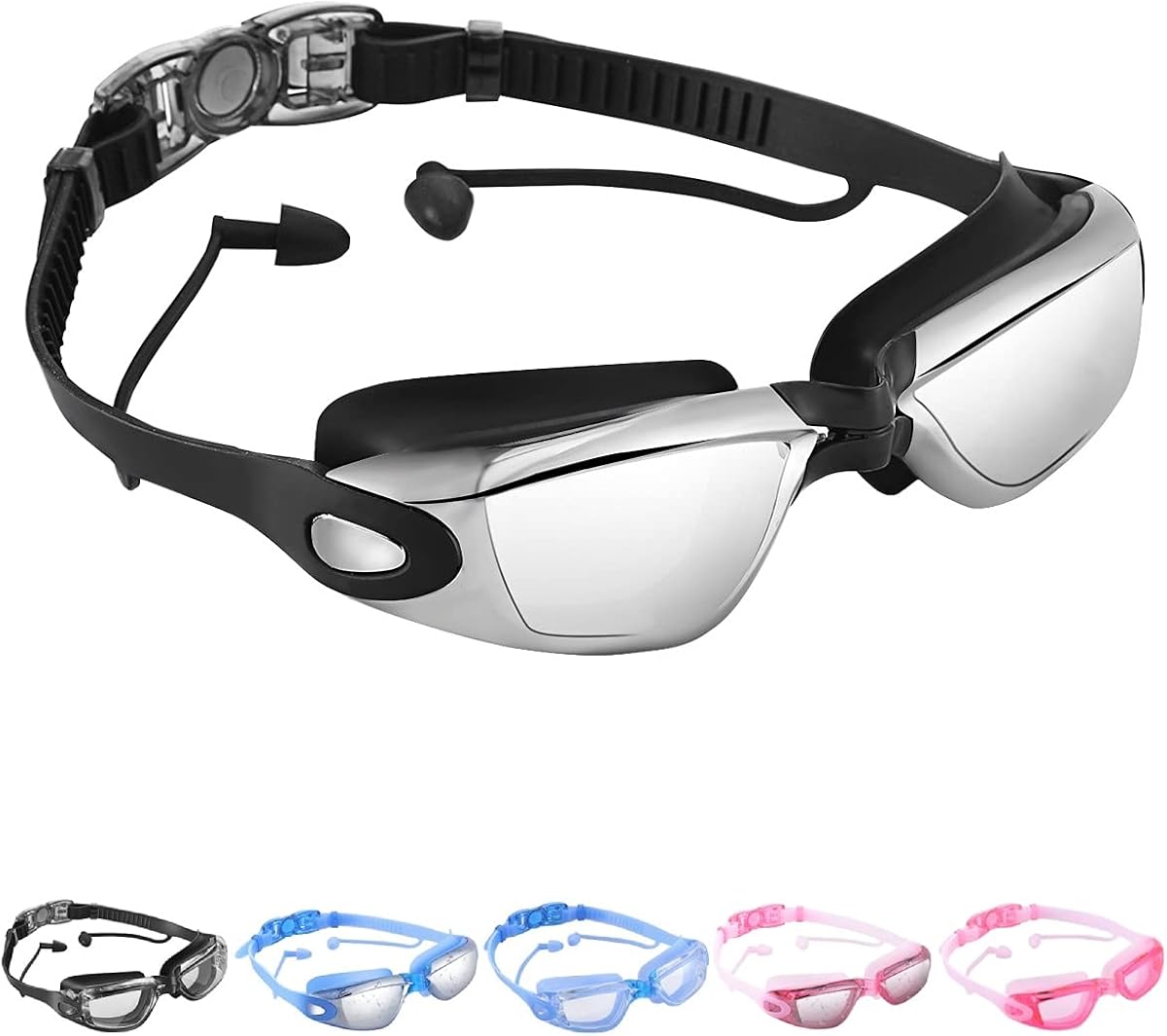 OPKALL Swimming Goggles Connected to Earplugs Swimming Goggles Anti Fog Triathlon with Crystal Clear UV Protection Case for Adult Men Women Youth Teen : Clothing