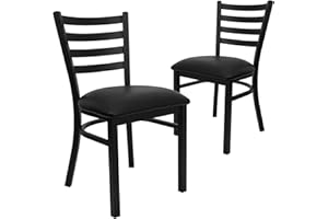Flash Furniture Hercules Series Commercial Ladder Back Restaurant Chairs, Modern Lightweight Metal Dining Chairs with Padded Seats, Set of 2, Black