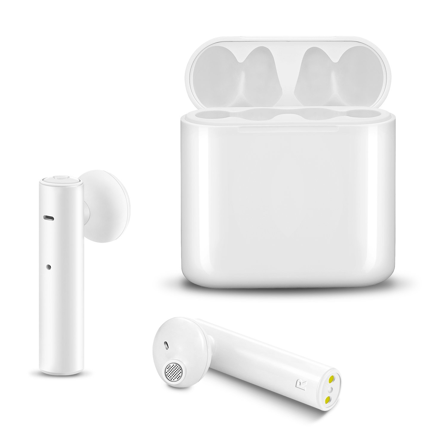 True Wireless Earbuds ICEtek Bluetooth In-Ear Headphones with Built-In Mic & Charging Case for iPhone iPad Android Phones Devices, White Stylish Sweat Proof for Sports (True Wireless Earbuds)
