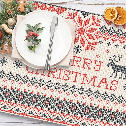 CREARREDA Christmas Placemats, Set of 4 PVC Breakfast Placemats, 48 x 33 cm, Non-Slip, Washable, Dirt-Resistant, Heat Resistant, Made in Italy