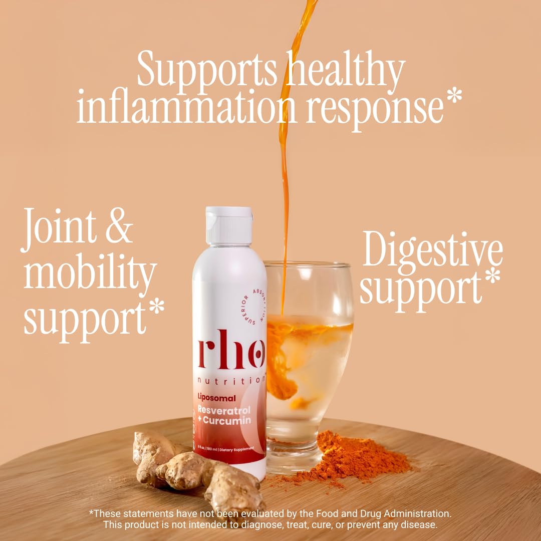 Rho Nutrition Liposomal Curcumin + Resveratrol (1 Pack) – Ultra High Absorption Liquid Curcumin Supplement – Promotes Joint Comfort, Mobility, Cellular Health and Overall Well-Being