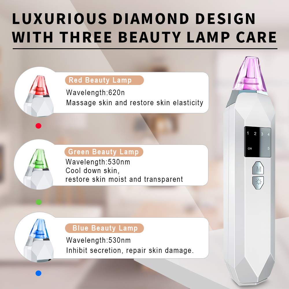 Blackhead Remover Vacuum Pore Cleaner - Merece Upgrade Blackhead Removal Tool Electric Black Head Face Vacuum Comedone Extractor Acne Sucker Whitehead Treatment with USB Rechargeable 3 Skin Care Light: Beauty