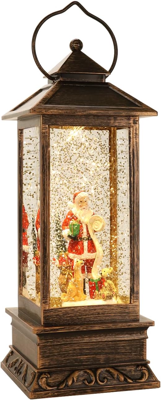 Snow Globes - Christmas Decorations,Home Lighted Christmas Snow Globe,Christmas Lantern,Water Lanterns Glittering with Christma Music USB and Battery Operated Singing Lanterns (Santa Claus)