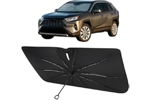 Proadsy Windshield Sun Shade Umbrella for Toyota RAV4 2019-2025 2026 Foldable Car Umbrella Sunshade with Soft TPU Handle Spring Structure Crystal Cooling Material Protect Car from Rays & Heat