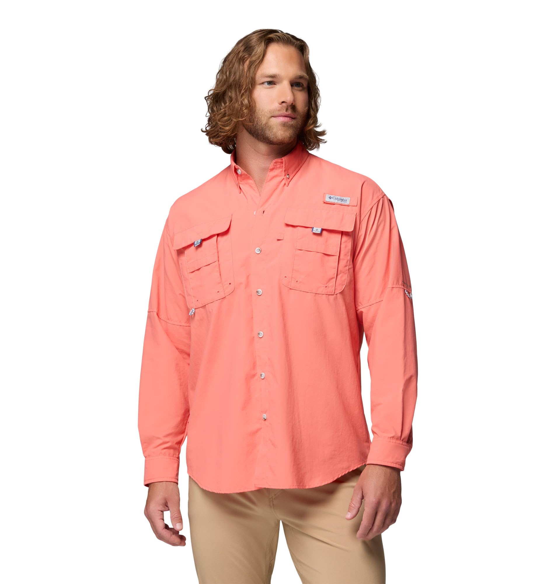 Columbia Mens PFG Bahama II Long Sleeve Fishing Shirt, Melonade, Large Tall Image