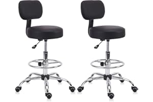 KLASIKA Drafting Stool Chair with Back, Adjustable Foot Rest Backrest Swivel Rolling Stool, Multi-Purpose Office Desk Chair, Thickened Seat for Home Bar Spa Kitchen Shop 2pack