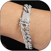 Stringex Gold Chunky Rhinestone Cuban Chain Link Bracelets, Punk Hip Hop Statement Bracelets, Trendy Rapper Costume Accessories Jewelry Gifts for Men Women