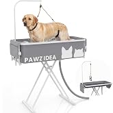 PAWZIDEA 2-in-1 Dog Bathtub &amp; Grooming Table 43" for Medium to Large Dogs | 5 Height Adjustable Elevated Dog Bathtub, Foldable Washing Station w/ Grooming Arm &amp;1.8" Fast Drain, up 150lb,Indoor Outdoor