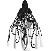 Vintage Octopus Tentacles Halloween Hooded Cloaks Witch Robe Cloaks, Holiday Party Cosplay Costumes (Unisex) Black