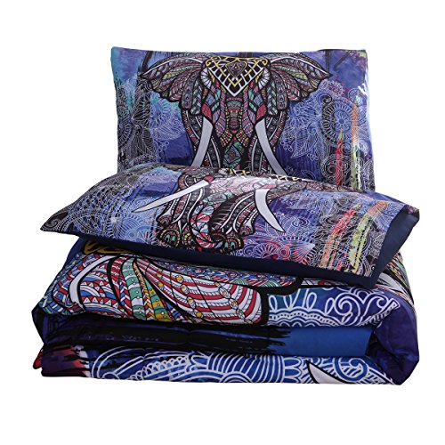 NTBED Bohemian Elephant Comforter Set Queen 3Pieces Microfiber Exotic Printed Bedding Boho