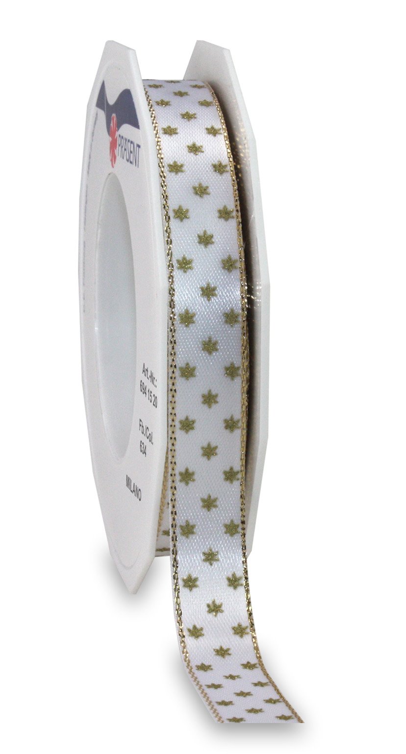 Präsent - Milano Printed Satin Ribbon Gold 20-m-Roll 15 mm width — image 1