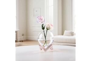 E-ROOM TREND Ball-Shaped Plant Propagation Station with Wooden Stand -Glass Plant Terrarium for, Home Office Kitchen Garden Decor, Plant Cuttings & Hydroponics – 3.9", Clear