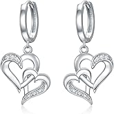 LWXIE Diamond Heart Earrings for Women Sterling Silver Heart Hoop Earrings Heart Dangle Earrings Diamond Jewelry for Women