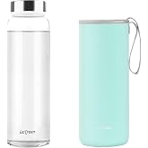 LETREEN Glass Water Bottle 32 oz with Neoprene Sleeve, 1 Pack | Glass Drinking Bottle, Borosilicate Wide Mouth, BPA-Free Leak Proof Reusable for Hot Cold Drinks, Work, Gym, Home