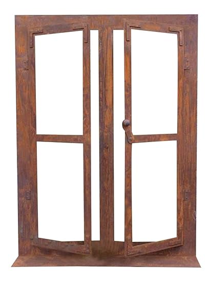 Deko-Fenster 80 x 60 cm zum Öffnen auf Platte Edelrost Rost Metall + Original Pflegeanleitung von Steinfigurenwelt