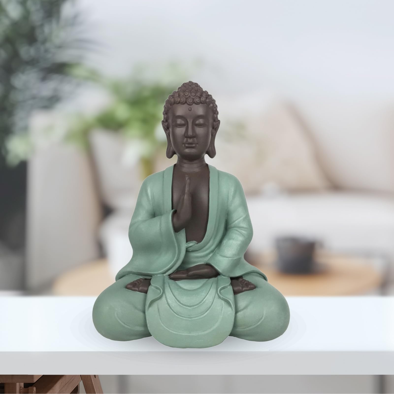 Zen Bodhi Statue – Zen and Feng Shui Decoration – to Create a Relaxing and Spiritual Atmosphere – Lucky Buddha Gift Idea – Height: 20 cm – Colour: Green and Brown – Zen'Light