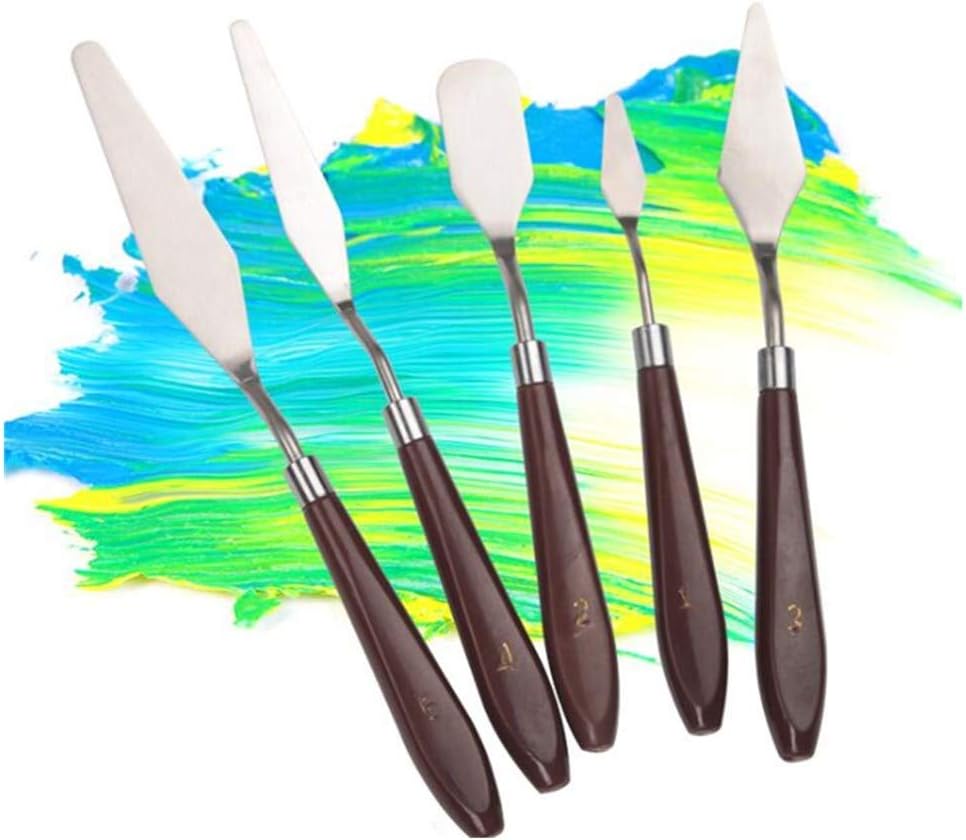 GOCTOS Painting Knife, 5 PCS Palette Knives Set Paint Scraper for Watercolor Oil Acrylic/Crafts/Rock/Face Painting, Basic Painting Tools Kit with Stainless Steel Blade and Wooden Handles
