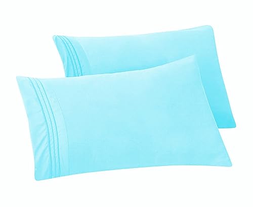 Elegant Comfort Solid Pillowcases Egyptian Quality 1500 Thread Count Care, Smooth Weave, Wrinkle and Stain Resistant, Easy Slip-On, Standard/Queen, Aqua 2