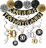 30th Birthday Party Decorations Kit - Cheers to 30 Years Banner, Poms,Sparkling Celebration 30 Hanging Swirls for 30 Years Old Party Supplies 30th Birthday Decorations