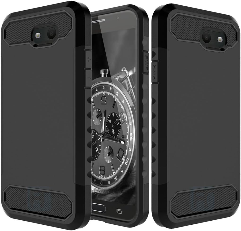 Galaxy J3 Emerge / J3 2017 / J3 Prime / J3 Mission / J3 Eclipse / J3 Luna Pro/Sol 2 / Amp Prime 2 / Express Prime 2, ATUS [Carbon Fiber] Anti-Slip Slim Fit Case (Black/Black)